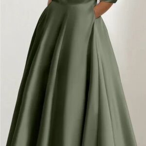 Olive Green Satin A-Line Evening Gown